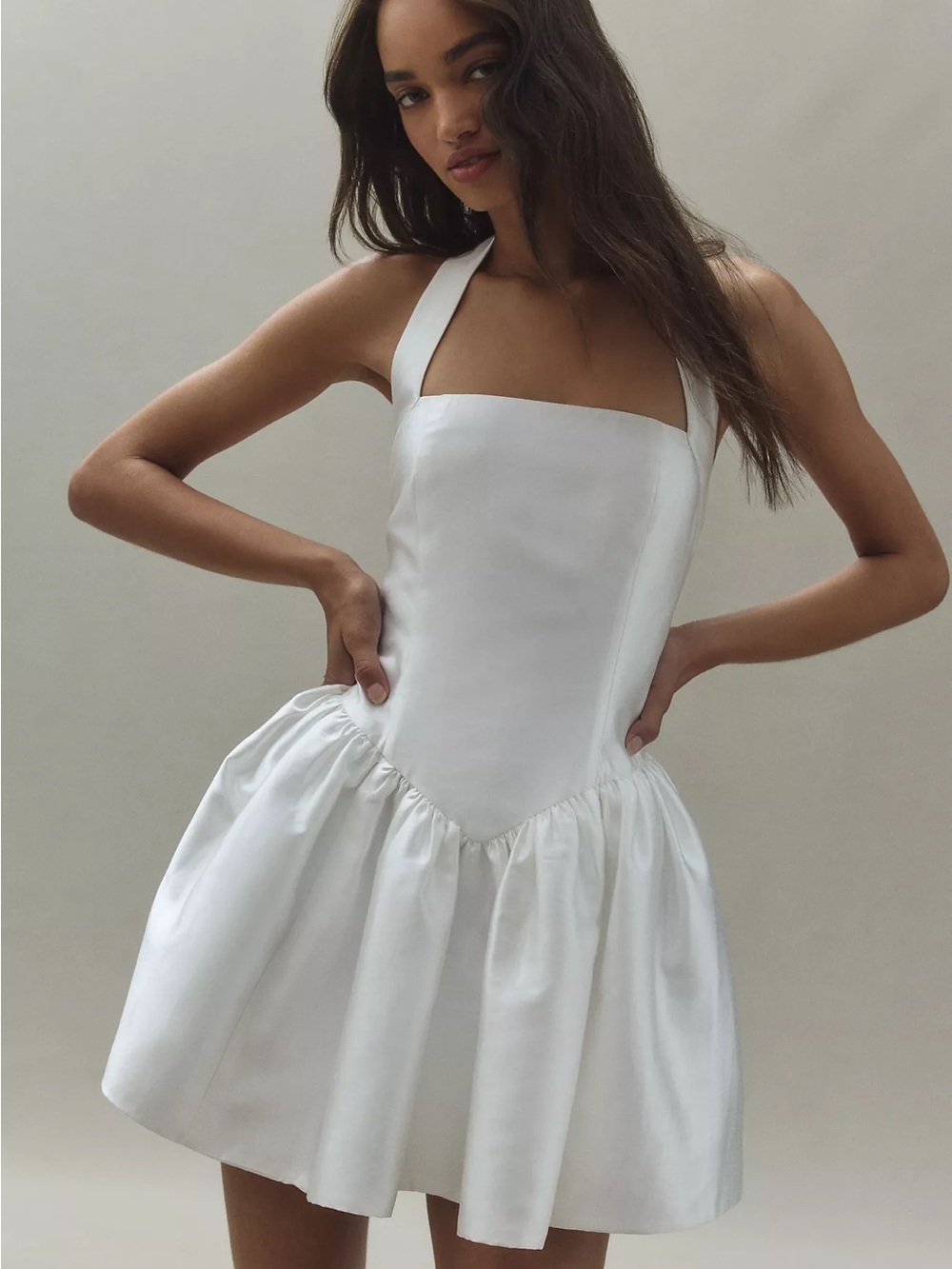 Anthropologie White Square-Neck Halter Mini Dress